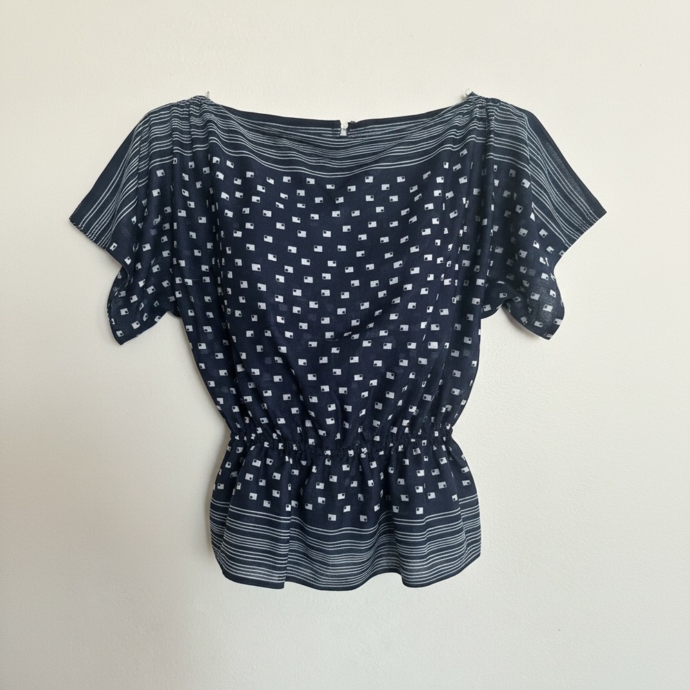Vintage Navy and White Shear Patterned Blouse
